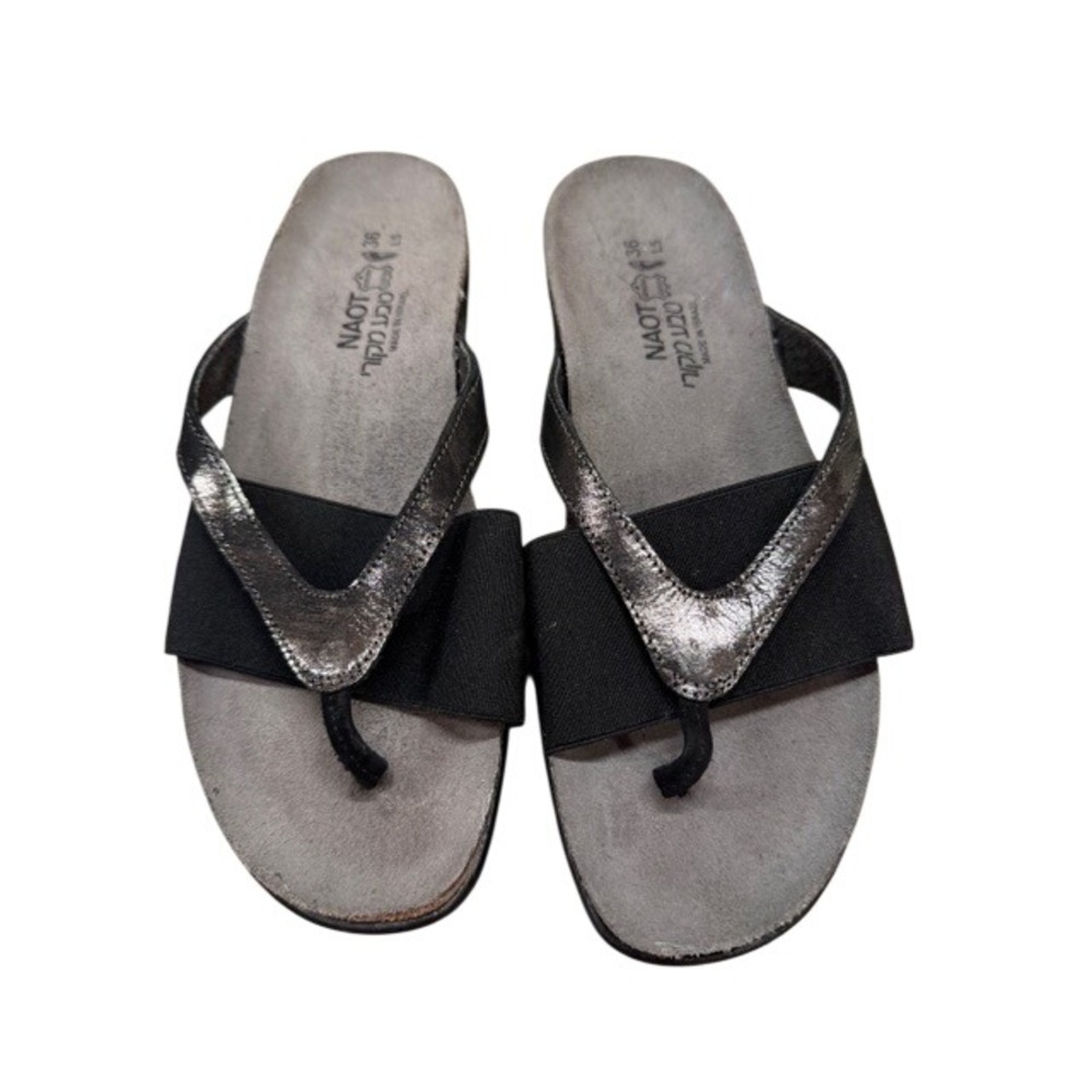 NAOT Women's Penelope Sandals Size 36 L5 Black Metallic Thong Flip Flop Comfort‎
